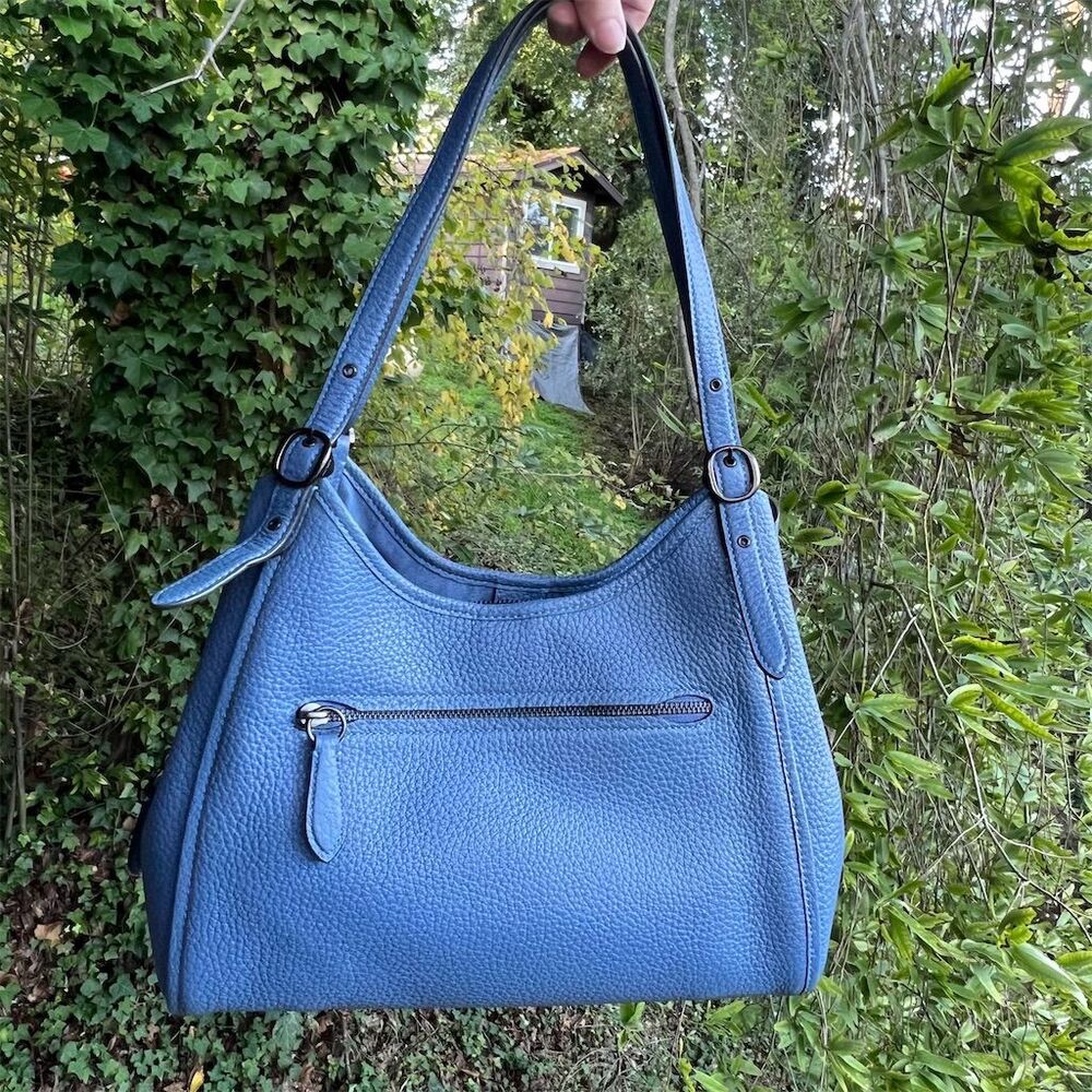 COACH Lori Shoulder Bag Pebbled Leather C4824 Gunmetal/Washed Chambray Blue NWOT - Picture 2 of 10